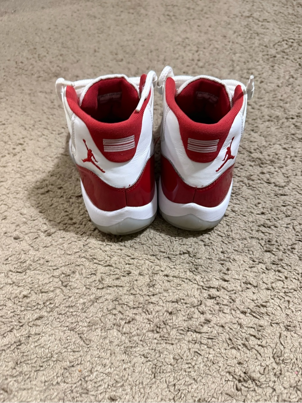 Jordan Men's High-Top Sneakers in White and Red Patent - Picture 6 of 8